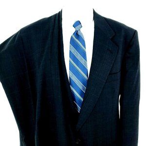 Hart Schaffner Marx Wool 2 Button 2 Piece Suit 42R Blue Windowpane 37/31 Pleated